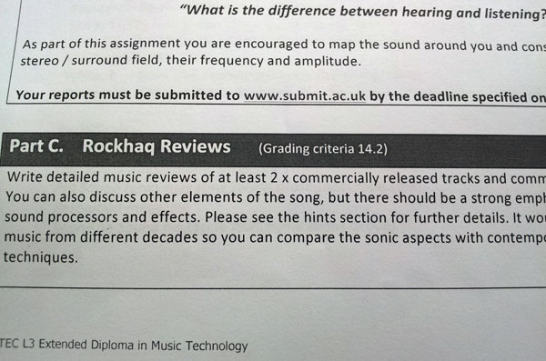 Rockhaq hits more BTEC Music Units